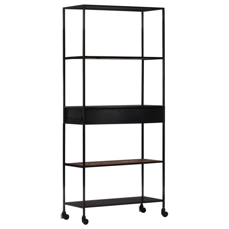 vidaXL Industrial Book Cabinet with 4 Shelves and Drawer - Rough Mango Wood & Iron Stand - Durable and Unique Home Decor - 31.5"x13.8"x70.9"