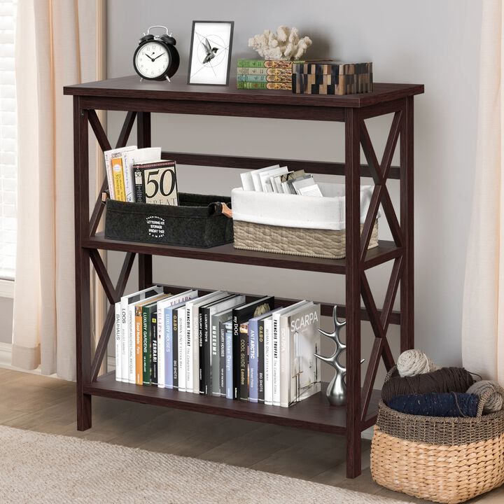 3-Tier Wooden Multi-Functional X-Design Etagere Storage Bookshelf