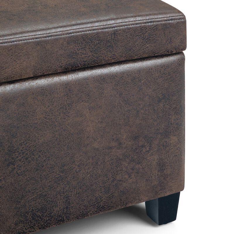 Simpli Home Avalon Storage Ottoman Bench In Distressed Brown Vegan Faux Leather