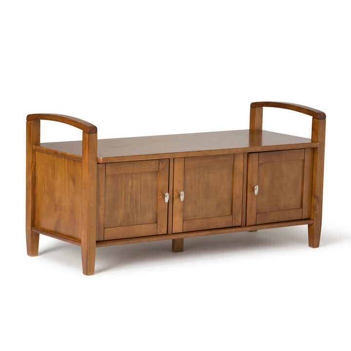 Warm Shaker SOLID WOOD 44 inch Wide Transitional Entryway Storage Bench in Light Golden Brown