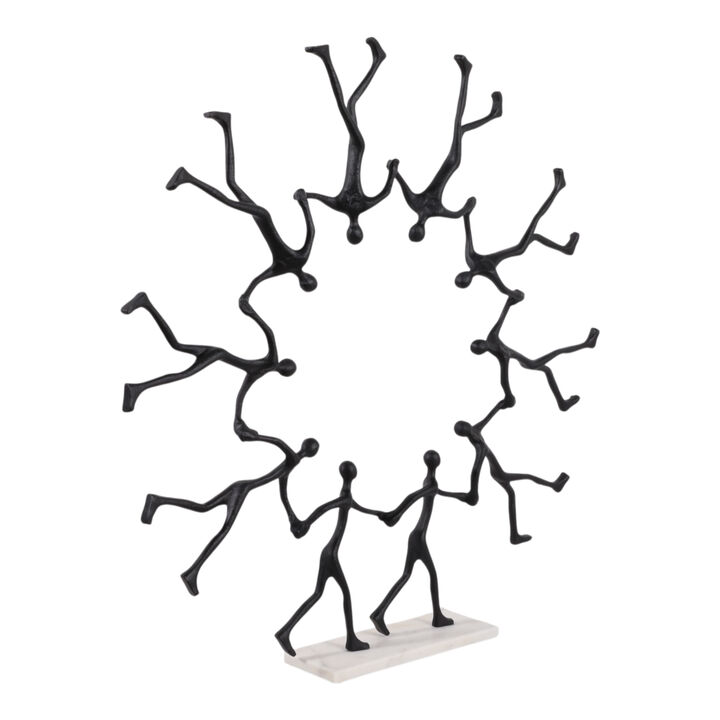 32x31" Men Walking In Ring Sculpture, Black/white