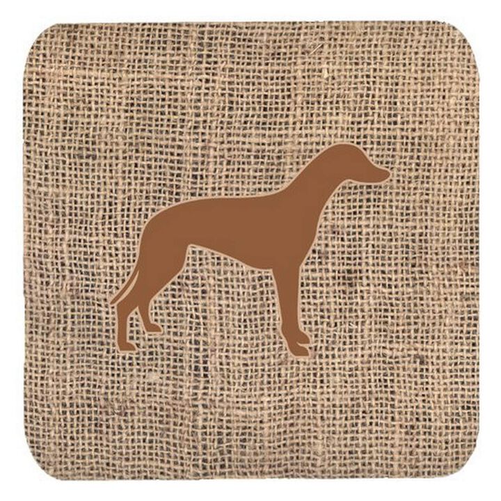 Caroline's Treasures BB1086-BL-BN-FC Greyhound Burlap and Brown Foam Coasters (Set of 4), 3.5 H x 3.5 W, Multicolor