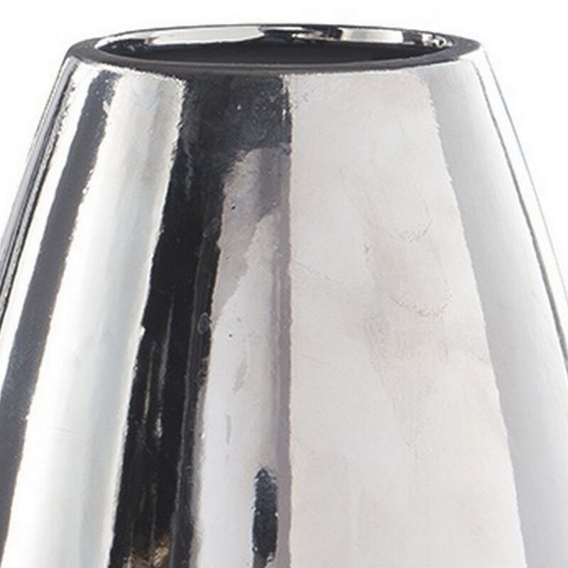 Ceramic Vase with Textured Ripple Design, Set of 2, Silver-Benzara image number 4