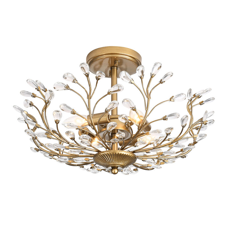 Fleur Brushed Brass 4-light Crystal Beaded 9-Branch Semi-Flush Mount image number 0
