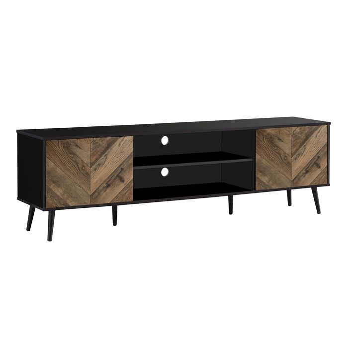 Tv Stand, 72 Inch, Console, Media Entertainment Center, Storage Cabinet, Living Room, Bedroom, Brown And Black Laminate, Black Wood Legs, Contemporary, Modern