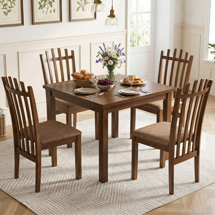 Set of 4 Slat Back Dining Chairs with Rubber Wood Frame for Dining Room-Brown