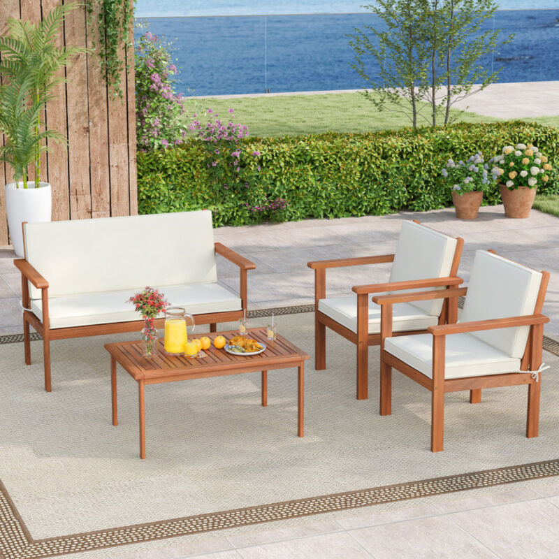 4-Piece Patio Furniture Set with Acacia Wood Porch Chairs and Table, Outdoor Seating