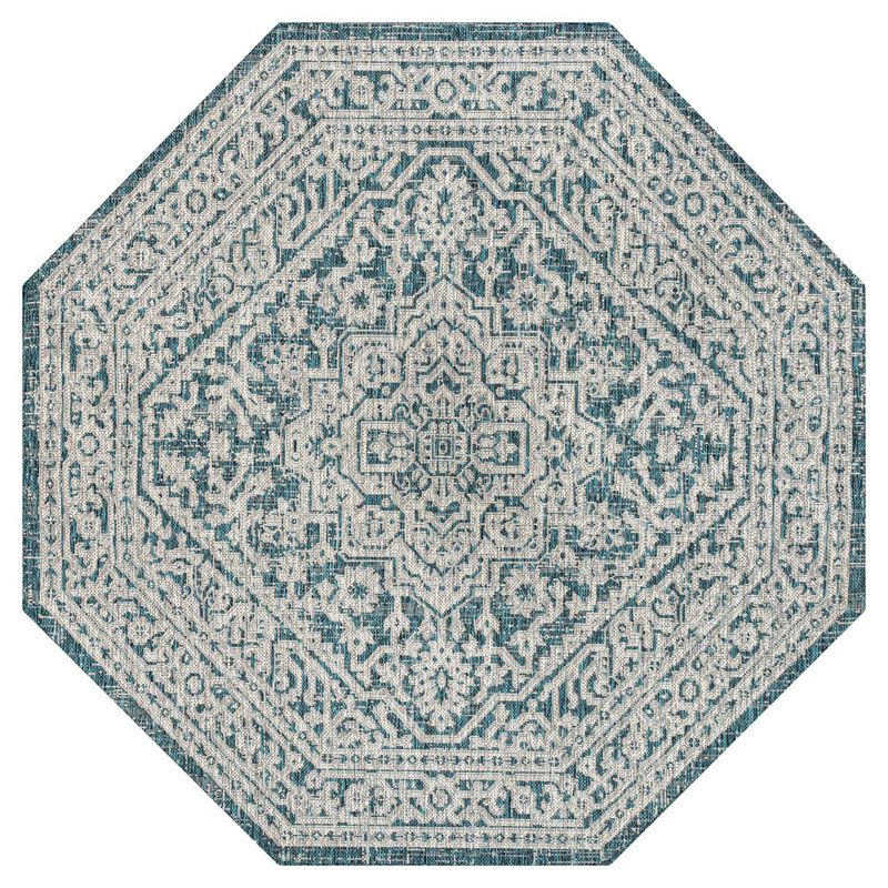 Sinjuri Medallion Textured Weave Octagon Indoor/Outdoor Area Rug