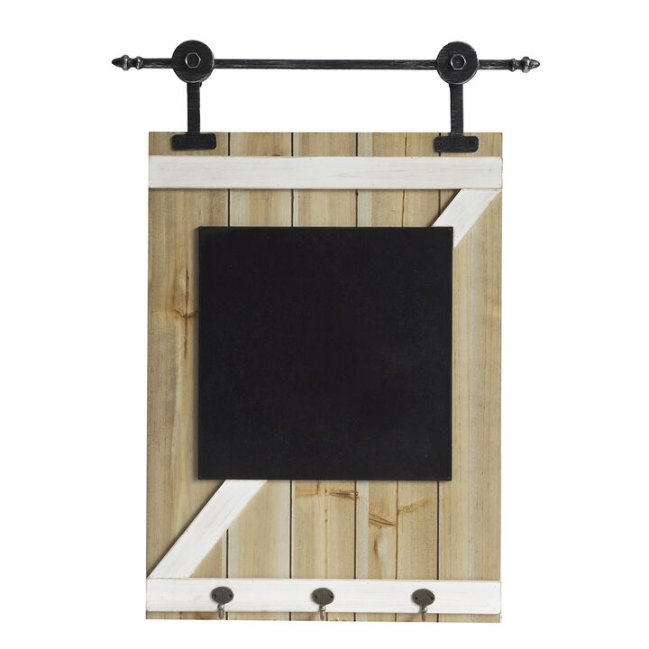 HomeRoots 27" X 20" Black And Brown Wood Hanging Chalkboard With Hooks