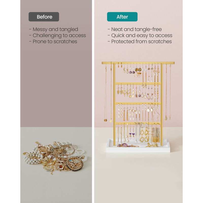 Metal 4-Tier Earring Holder Stand – Large Capacity Organizer Rack for Studs, Hoops, and Dangling Earrings