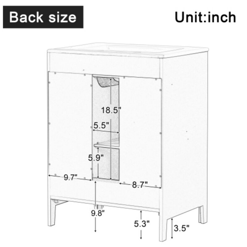 Whisen Bathroom Vanity with Sink, Bathroom Vanity Cabinet with Drawers, Adjustable Shelf and Frosted Glass Door image number 5