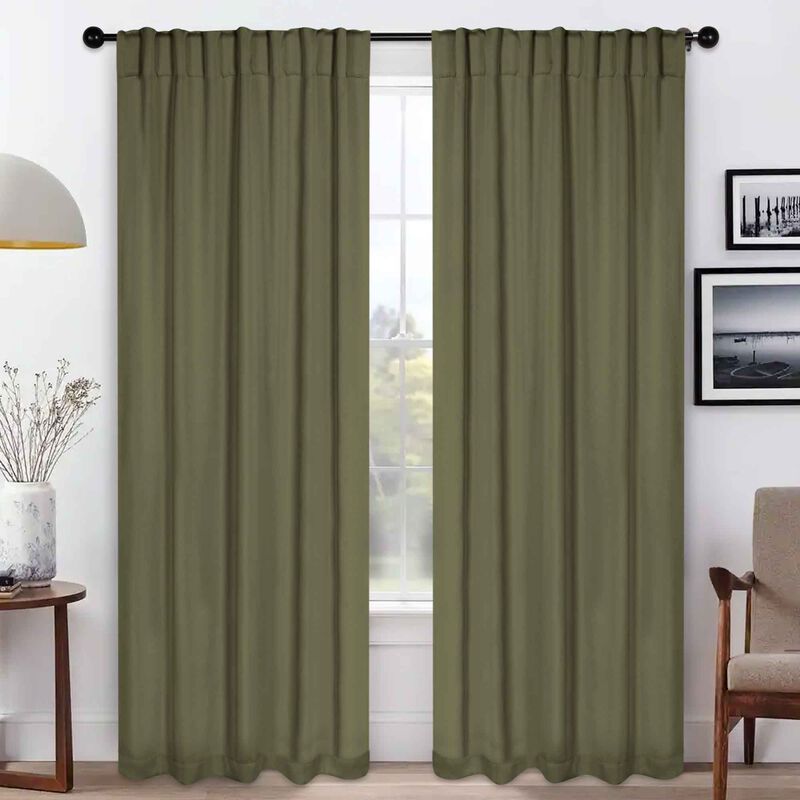 Blackout Window Curtains Set of 2 Solid Room Darkening Back Tab Panels image number 1