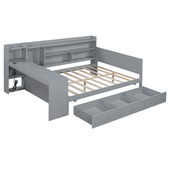 Merax Multifunctional Pine Daybed with Desk & Storage