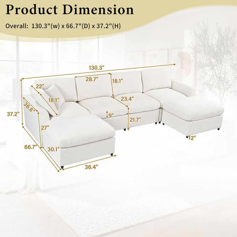 Merax Large 6-Seater Chenille Sectional Sofa with 2 Ottomans, High-Density Foam & Pocket Springs image number 4