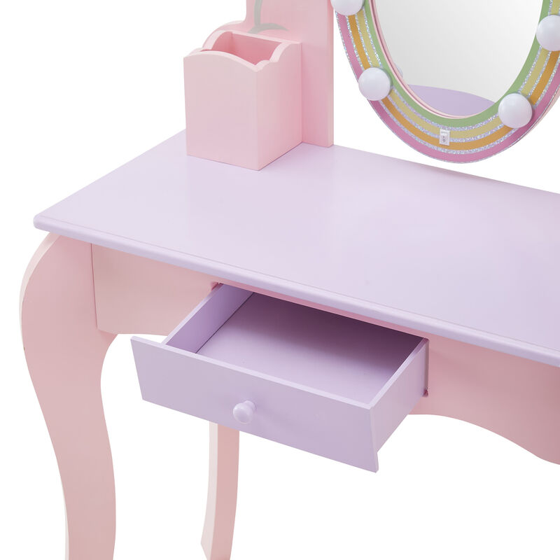 Little Princess Rapunzel Vanity with LED Mirror, Pink image number 4