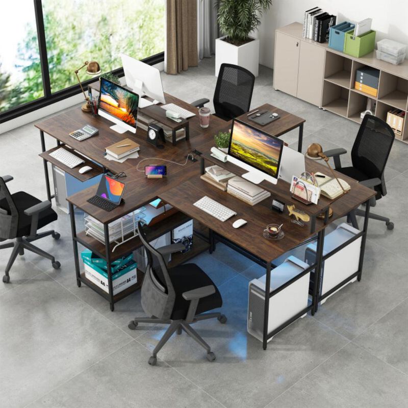2-Person Reversible Computer Desk Long Office Desk with LED Lights