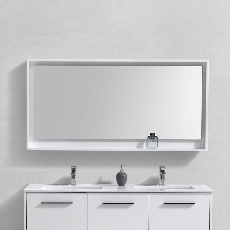 Kubebath Bosco 60 Framed Mirror With Shelve - Gloss White Finish