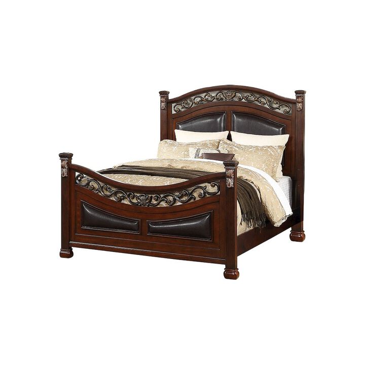 Simple Relax Wood Bed With Padded Headboard, Walnut