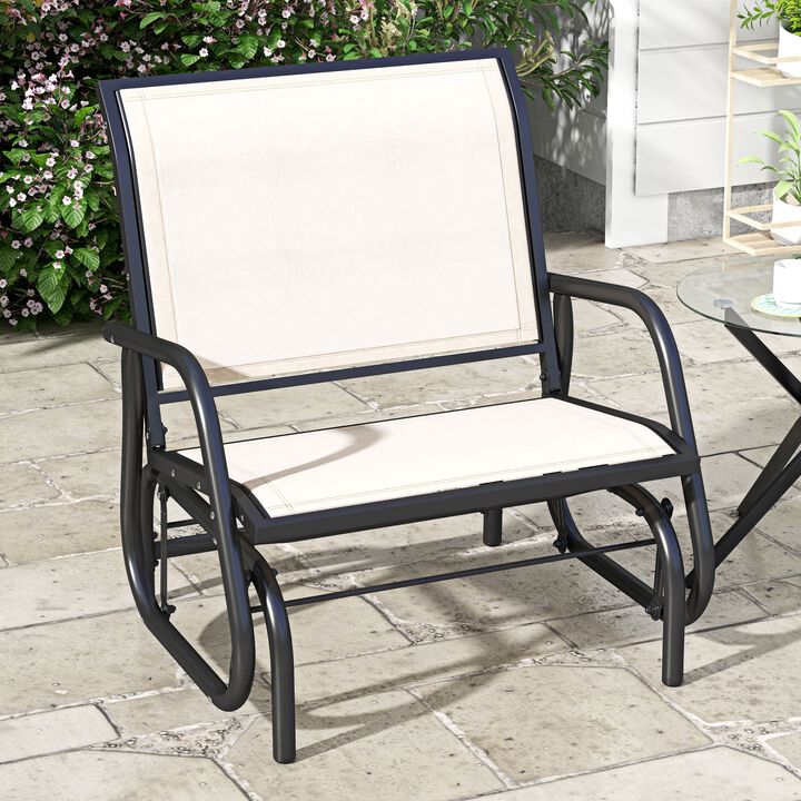 Porch Glider, Metal Frame Swing Glider Chair With Breathable Mesh Fabric, Curved Armrests