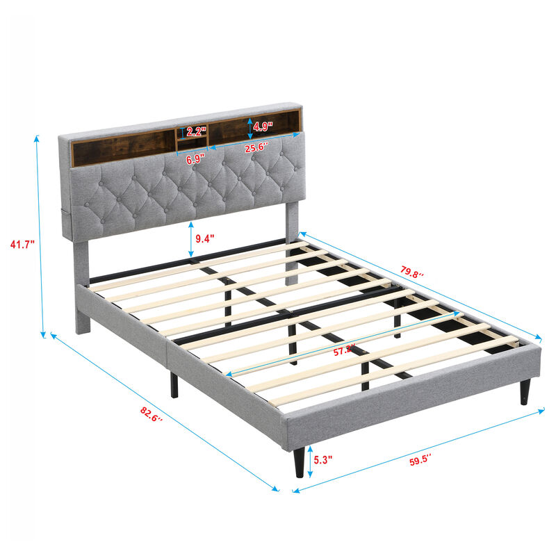 Merax Bed Frame with Storage Headboard & Built-In Charging