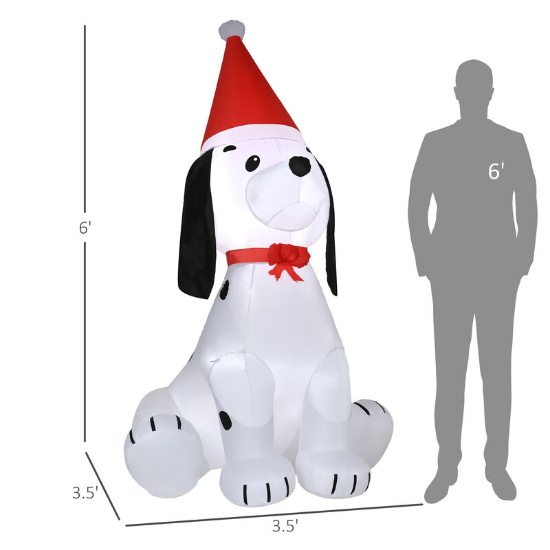 6' Inflatable Christmas Puppy Dog with Hat, Blow-Up Outdoor Display w/ LEDs