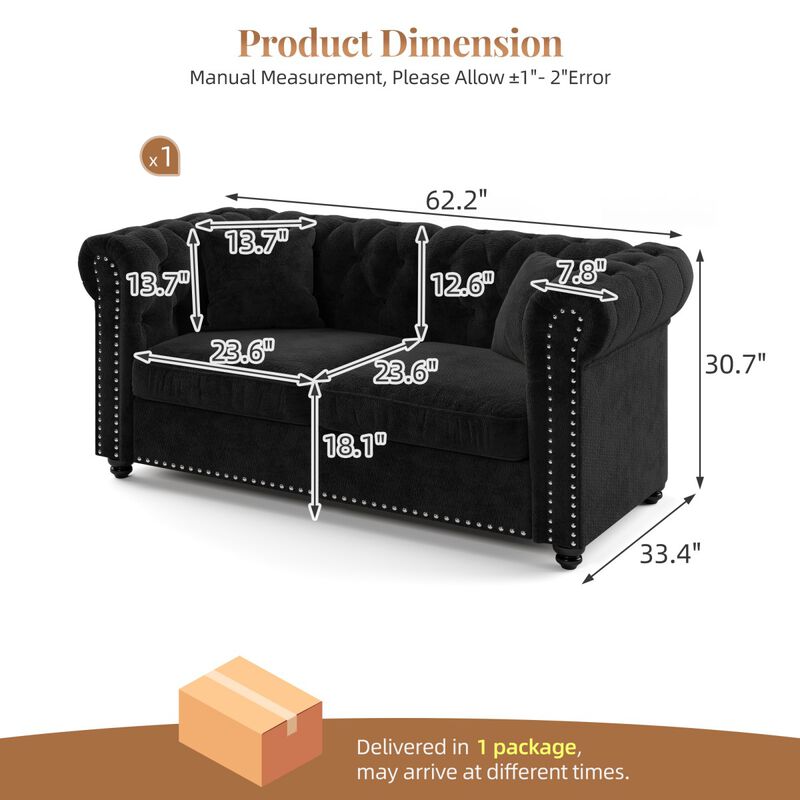 1 piece Chesterfield Sofa tufted design and nailhead trim deep seat comfort sectional sofa, sectional sofa rolled arms home or office, chenille sectional sofa plush cushion image number 2