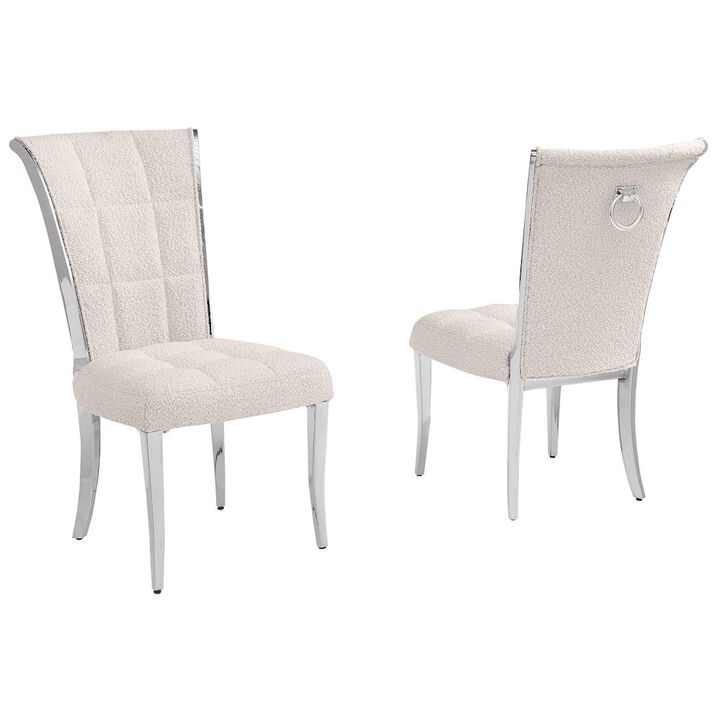 Cream Boucle Side Chairs With Silver Base (Set Of 2)