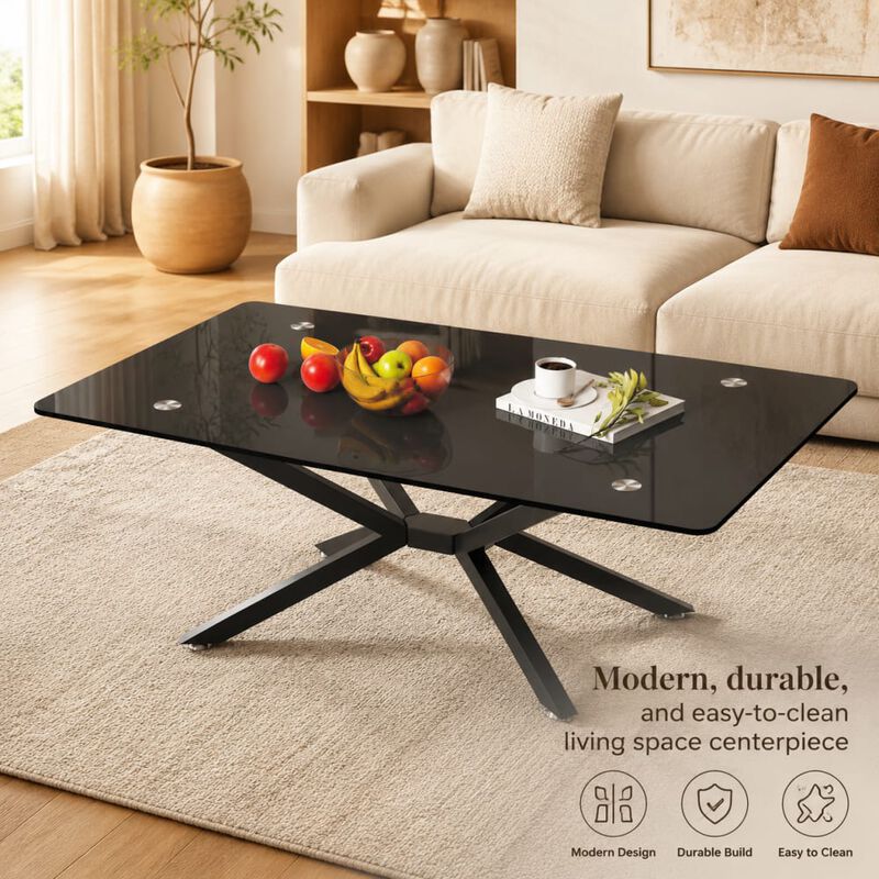 GOODSILO Rectangular Tempered Glass Coffee Table with Metal Legs, Adjustable Feet for Living Room and Office Use image number 4