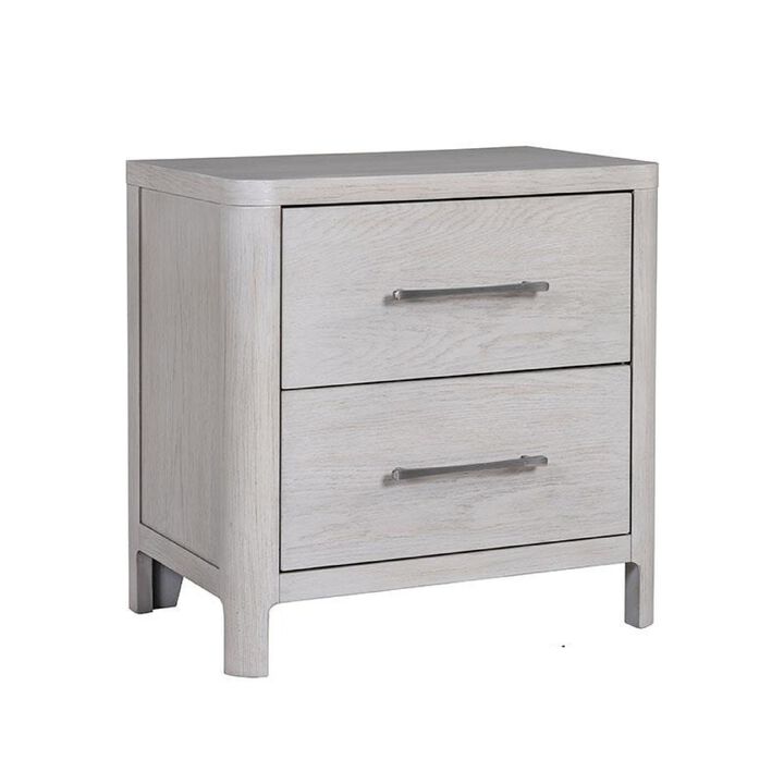 Reham Nightstand, 2 Drawers, USB A-C, White Wash Brown Wood, 27 Inch