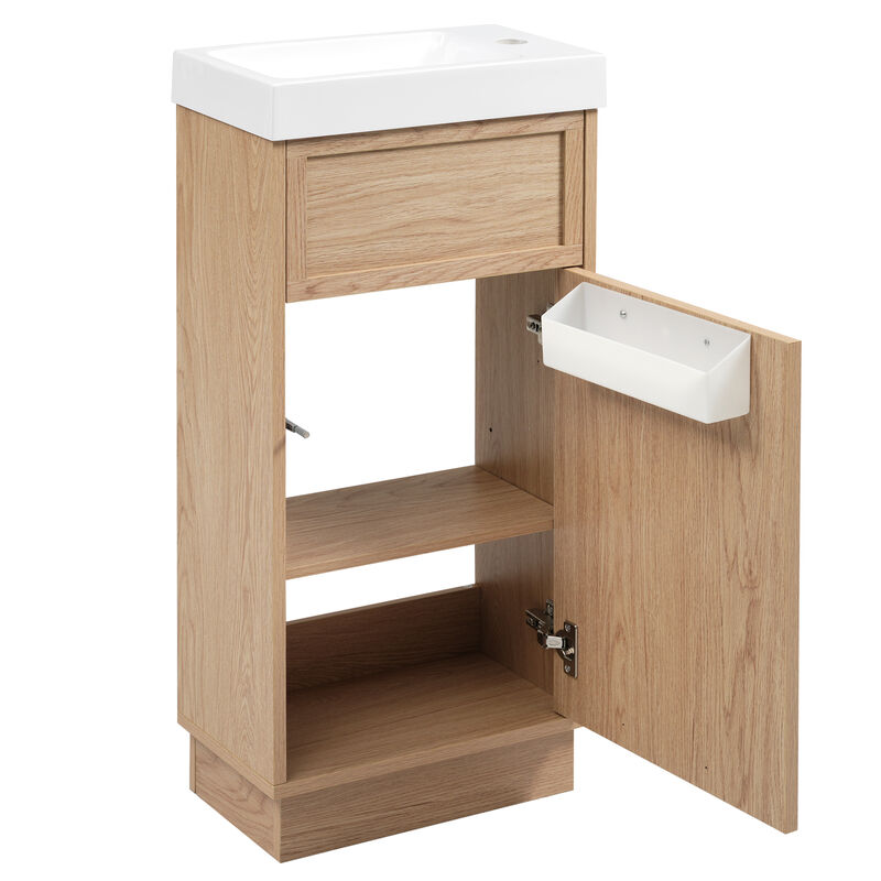 Whisen 15.75" Bathroom Vanity with Reversible Resin Sink, MDF Cabinet with Adjustable Shelf and Push-to-Open Door