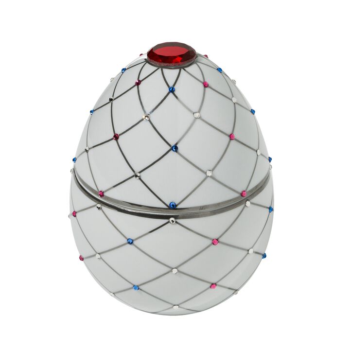 Candle in Ceramic Egg BOIS DE ROUSSIE 16 oz White Silver Stripes 6.5 diam. x 7.48 in