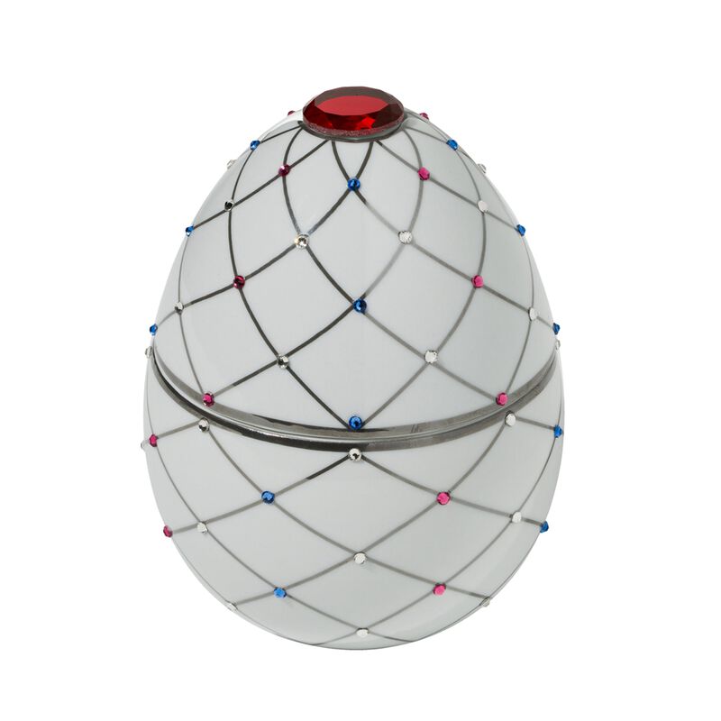 Candle in Ceramic Egg BOIS DE ROUSSIE 16 oz White Silver Stripes 6.5 diam. x 7.48 in image number 0