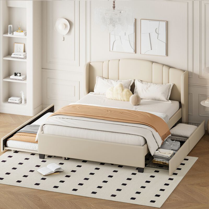 Dolf Queen Linen Upholstered Platform Bed Frame image number 1