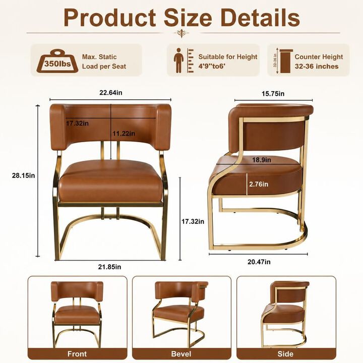 GOODSILO Armless Modern Dining Accent Chairs Set of 2 with Gold Plated Iron Frame PU Upholstered Cushion Ergonomic Curved Backrest for Dining Room Kitchen