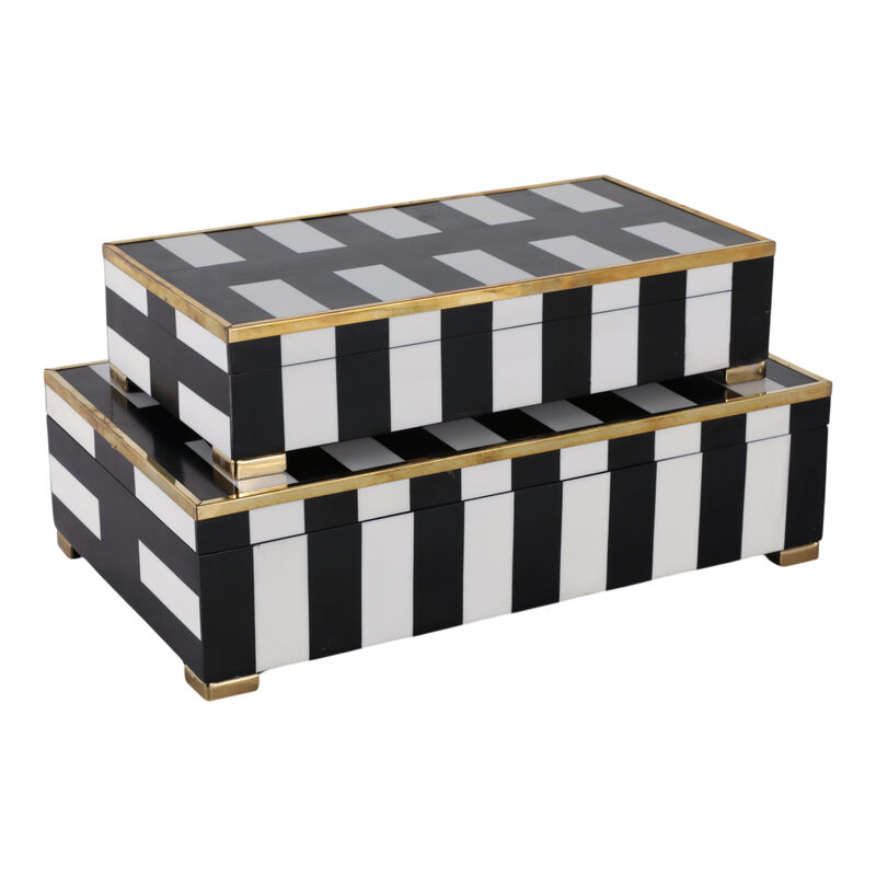 S/2 12/14" Gold Footed Boxes, Black/white image number 4