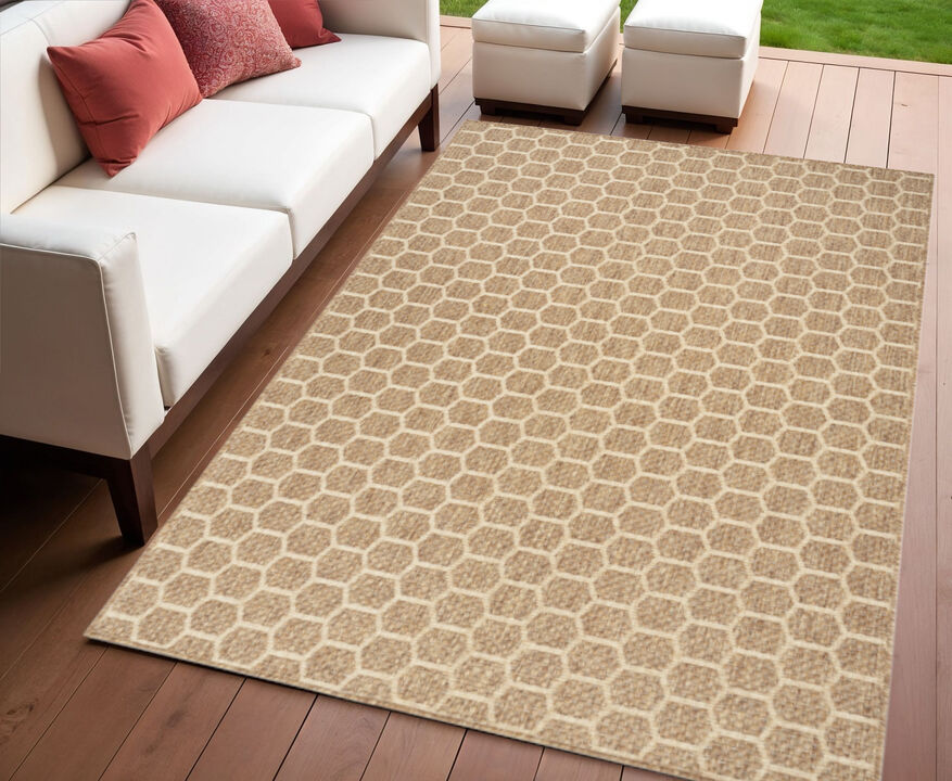 HomeRoots 4' X 6' Natural And Beige Geometric Indoor Outdoor Area Rug