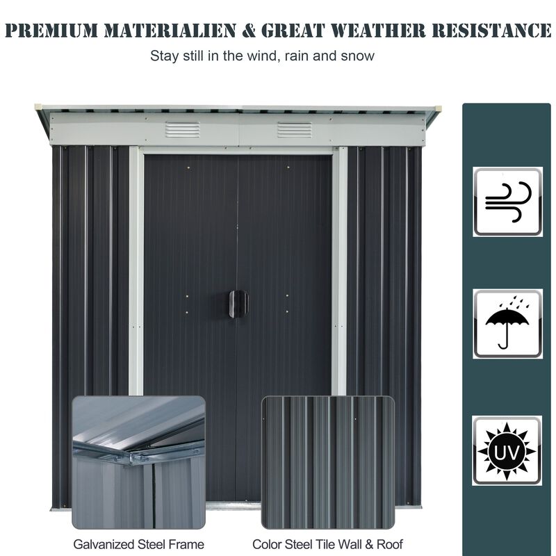 Black Backyard Storage: 6'x4' Garden Tool Shed with Air Vents