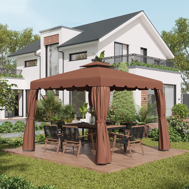 9.8' x 9.8' Gazebo Replacement Canopy, Gazebo Top Cover with Double Vented Roof for Garden Patio Outdoor (TOP ONLY), Coffee