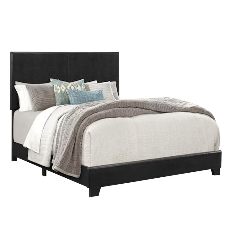 Shirin Full Size Bed, Wood, Nailhead Trim, Upholstered Headboard, Black - Benzara