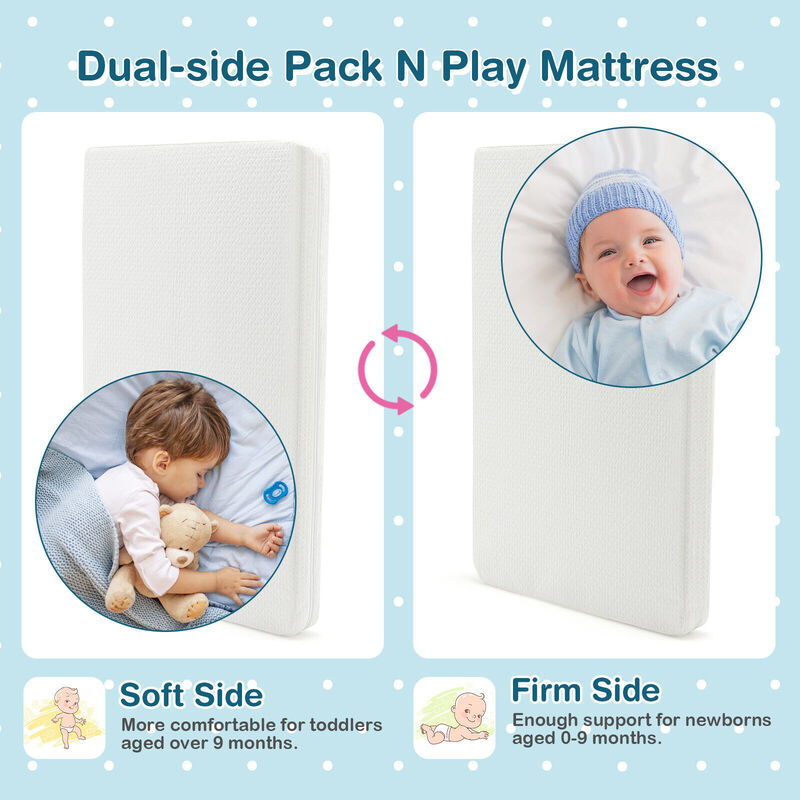 Dual Sided Pack and Play Baby Mattress Pad with Removable Washable Cover