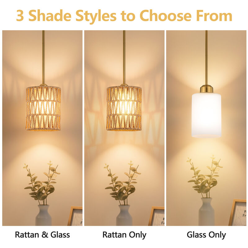 15" Modern Boho Rattan Mini Pendant Light image number 3