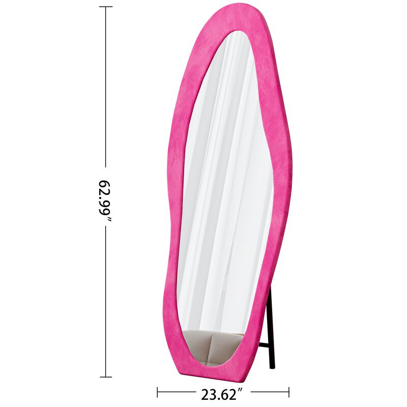 Full Length Mirror 63 x 24 Irregular Wavy Floor or Wall Mirror with Flannel Wrapped Wooden Frame for Bedroom Living Room image number 2