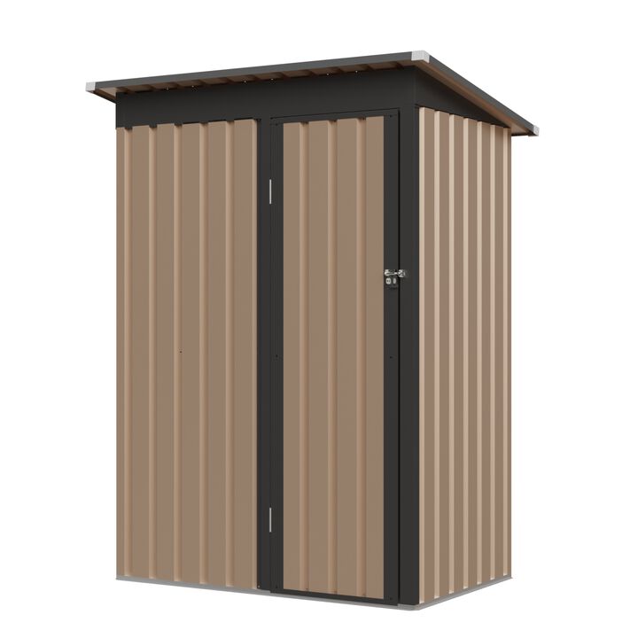 WOW PIONEER Spacious 4.27FT x 2.42FT Pent Roof Metal Garden Shed with Hinge Door for Outdoor Tool, Equipment, Bicycle and Furniture Storage