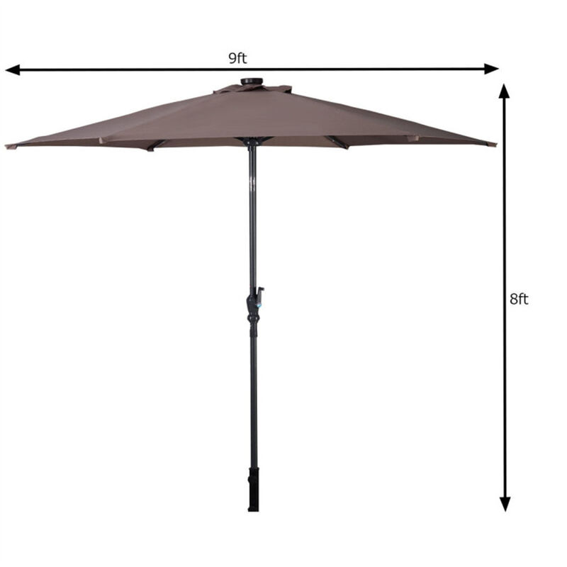 LED Solar Market Umbrella, Outdoor Sunshade with Built-In Lights & Crank Handle