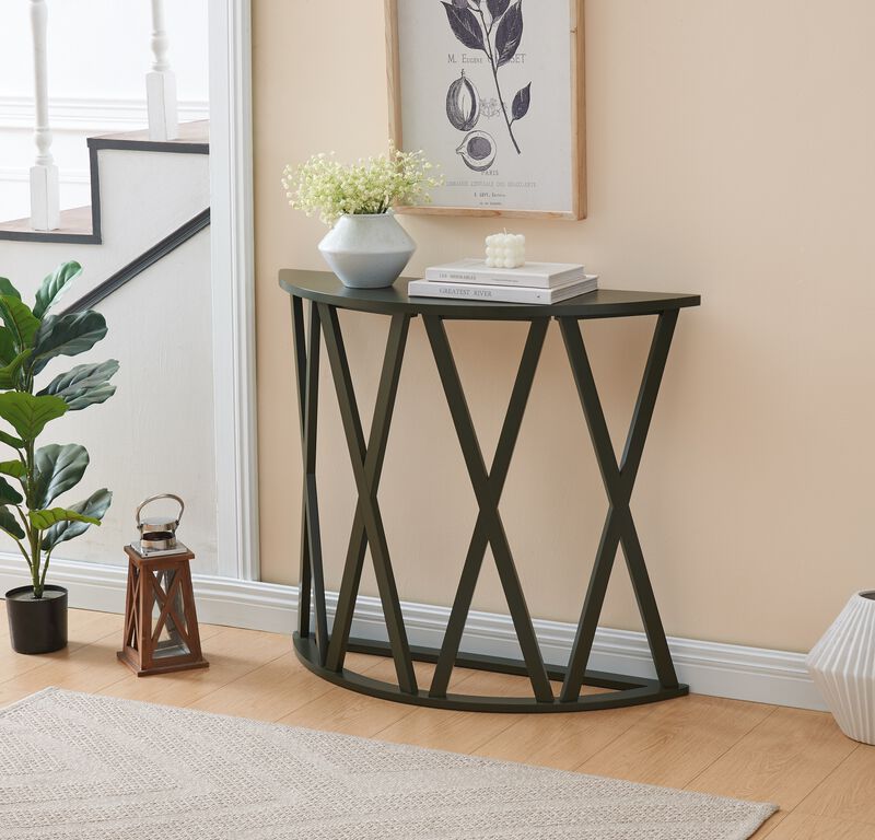 Kings Brand Furniture Vienna Console Table - Semicircular Side Coffee Table for Living Room, Bedroom (White)