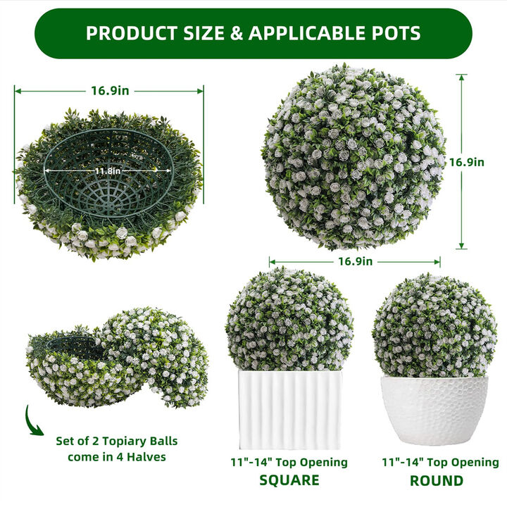 Artificial Topiary Flower Balls, Set of 2 Decorative Topiary Balls Hanging Grass Ball