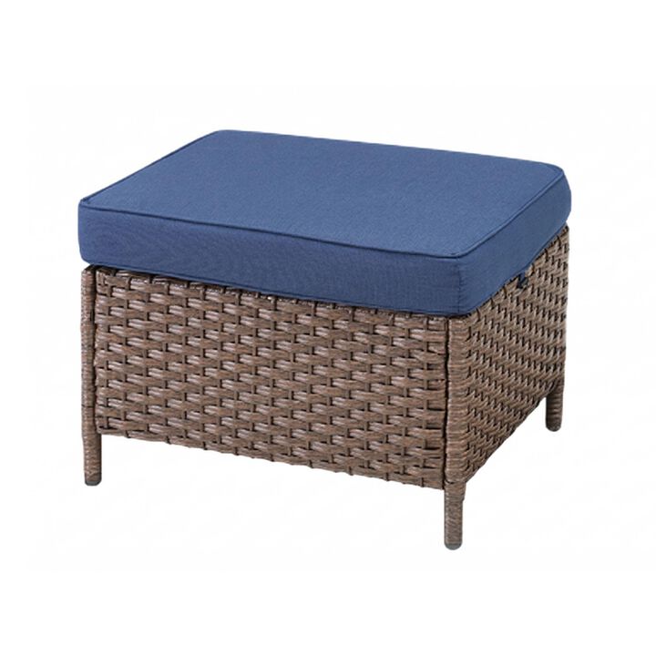 Outdoor Wicker Ottoman，Patio Storage Footstool