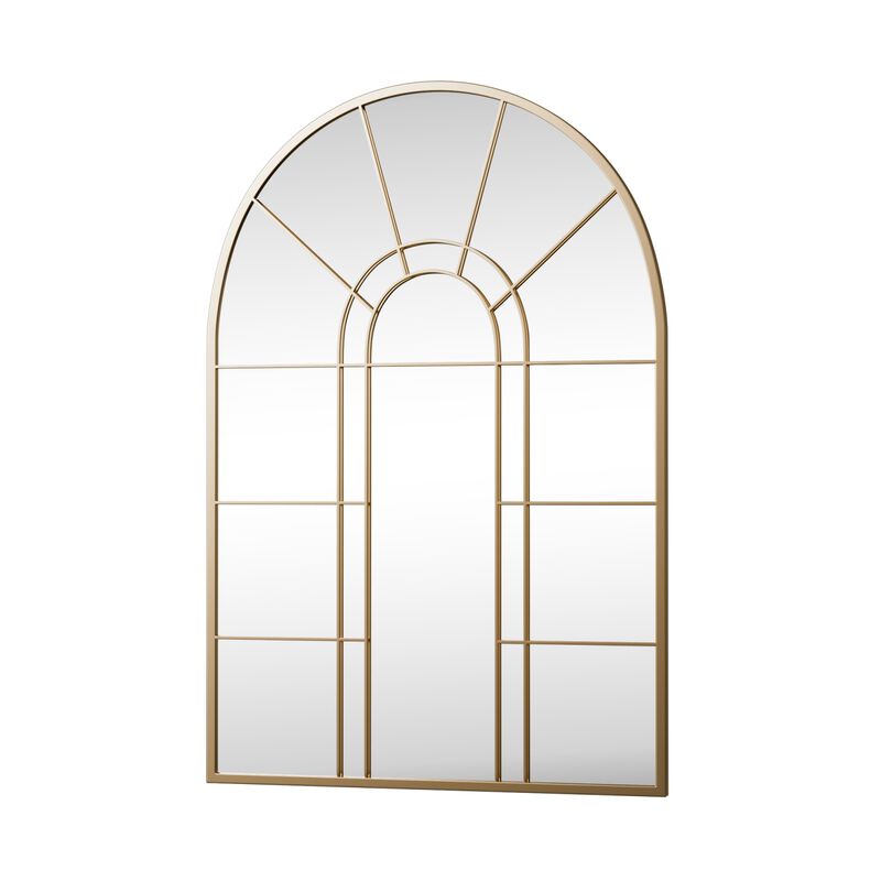 HomeRoots 41" Gold Arch Metal Window Pane Framed Accent Mirror image number 0