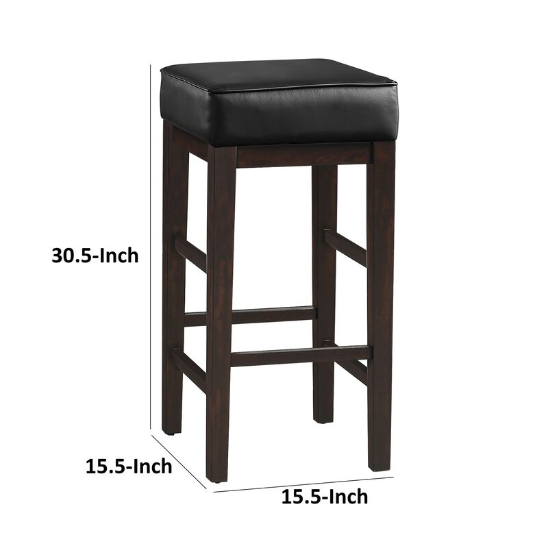 Vin 31 Inch Bar Height Stool, Black Faux Leather Seat, Dark Brown, Set of 2 - Benzara image number 4