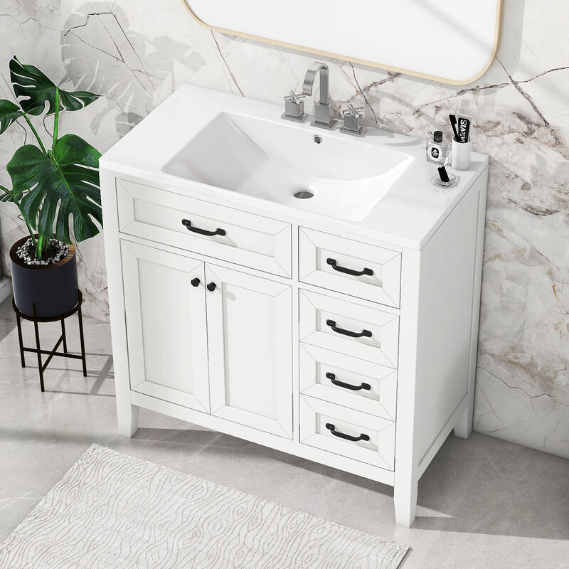 Merax  Stylish White Freestanding Bathroom Vanity with Ceramic Sink